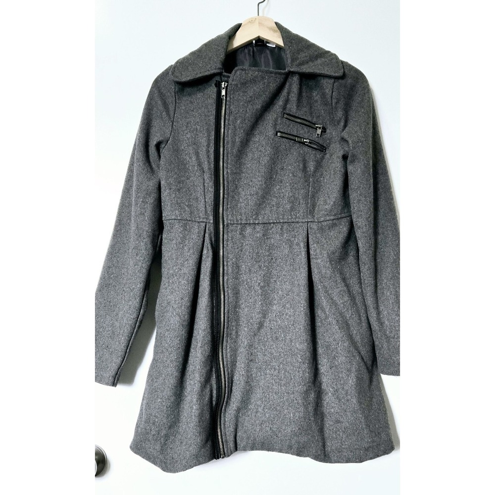 Roxy Coat Womens Coat Sz S Gray Wool Blend Asymmetrical Zip Pockets Casual Chic